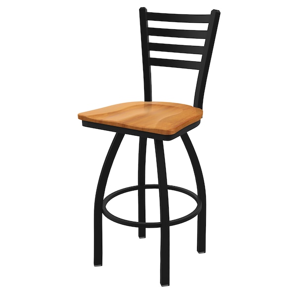 25" Swivel Counter Stool, Black Wrinkle, Med Maple Seat